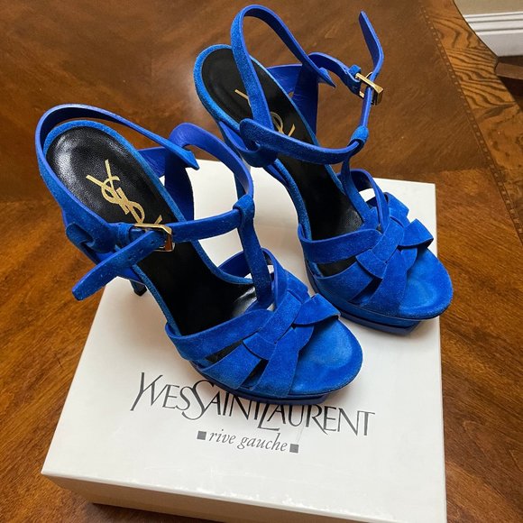 Saint Laurent Tribute Platform High Heel Sandals in Suede Leather - Picture 1 of 11